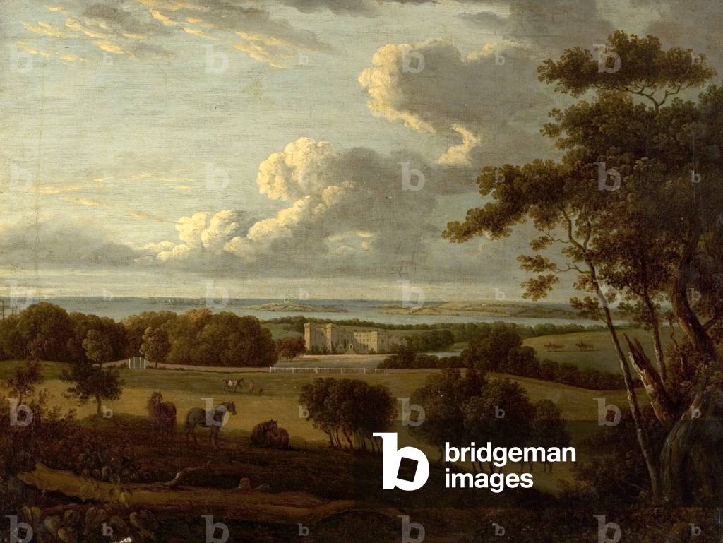 Landscape near the Coast (view of a mansion with the sea in the distance) (oil on canvas)
