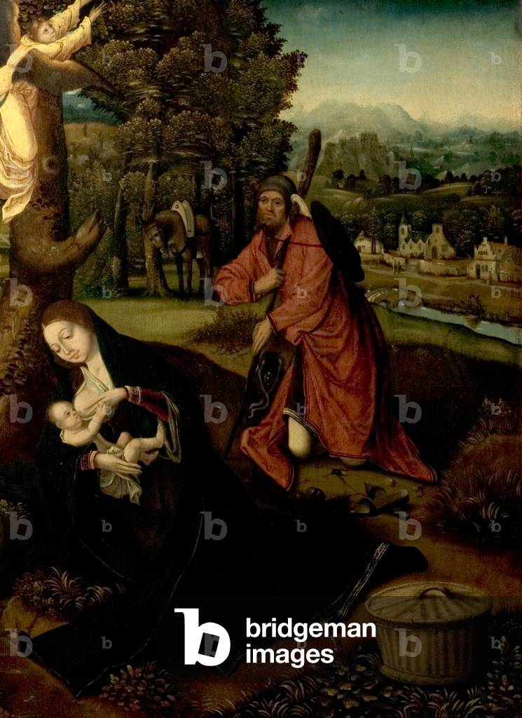 The Rest on the Flight into Egypt (Virgin, Child and St Joseph in a Landscape) (oil on wood)