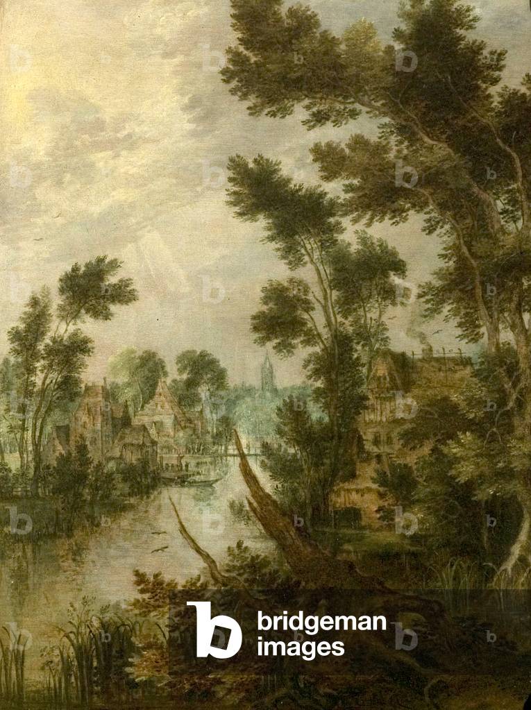 River Scene, 1614 (oil on wood)