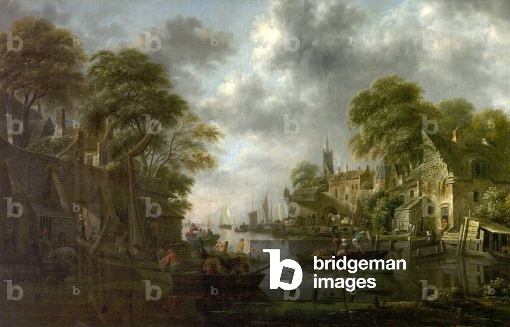 River Scene with Boats and Figures, 1665 (oil on canvas)
