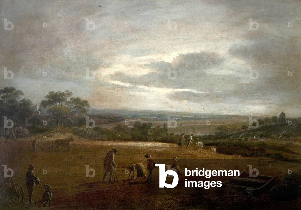 Ploughing and Dibbling Beans (oil on canvas)