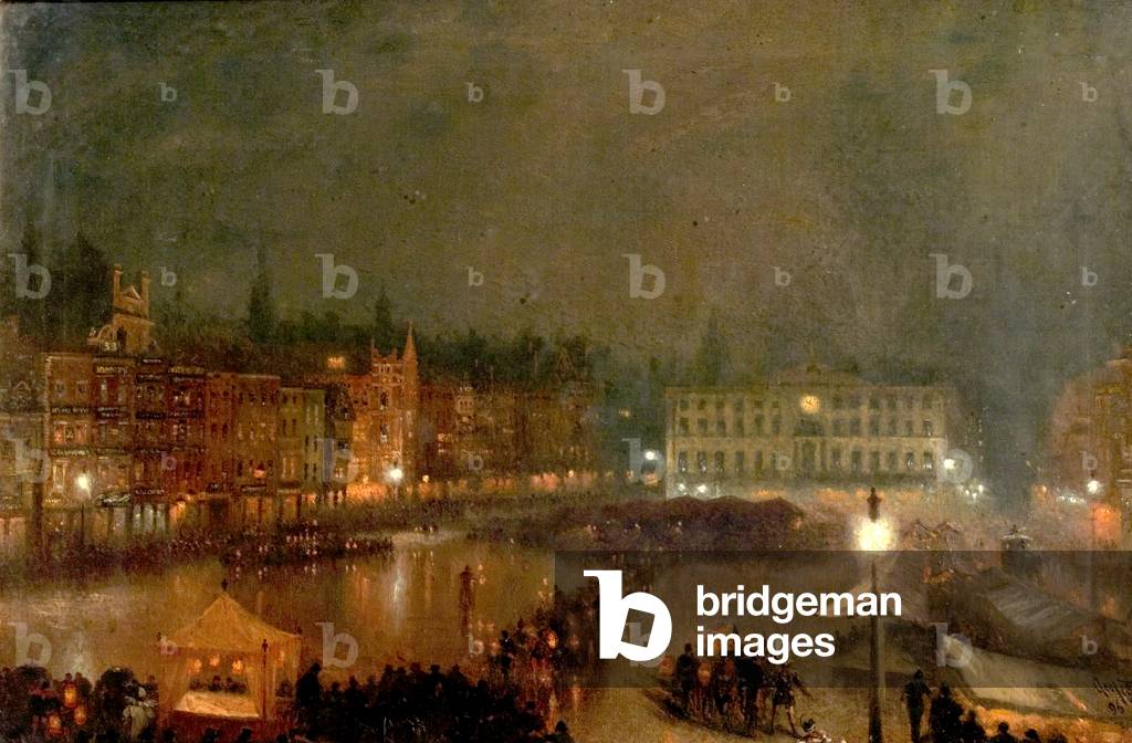 Torchlight Tattoo of Robin Hood Rifles, Nottingham Market Place, 1896 (oil on canvas)