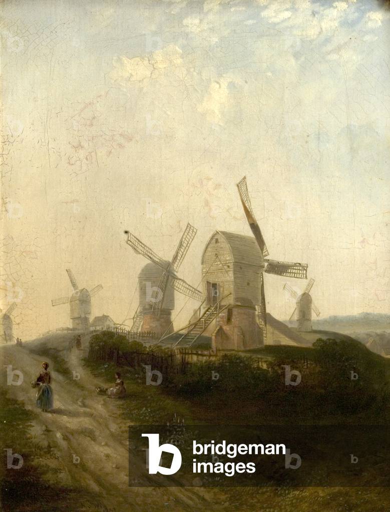 Windmills on Nottingham Forest, 1847 (oil on canvas)
