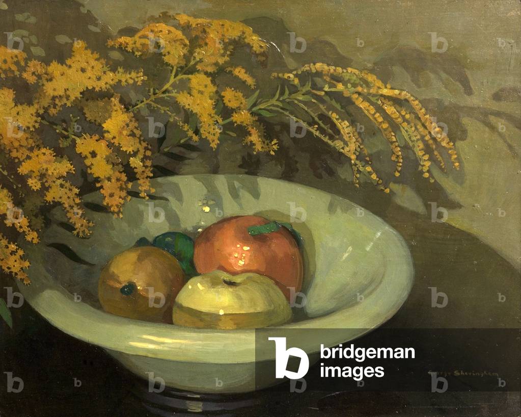 Fruit in a Jade Bowl (oil on wood)