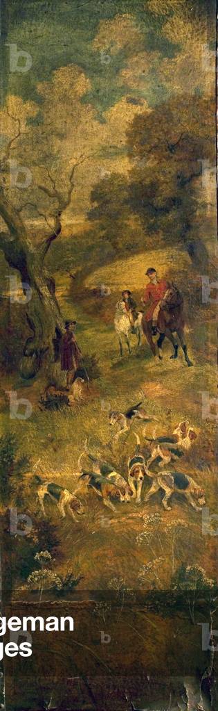 Victorian Foxhunt (left panel from a folded screen) (oil on canvas)