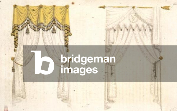 Window curtains, plate 20 from Ackermann's Repository of Arts, published 1809-28 (colour litho)