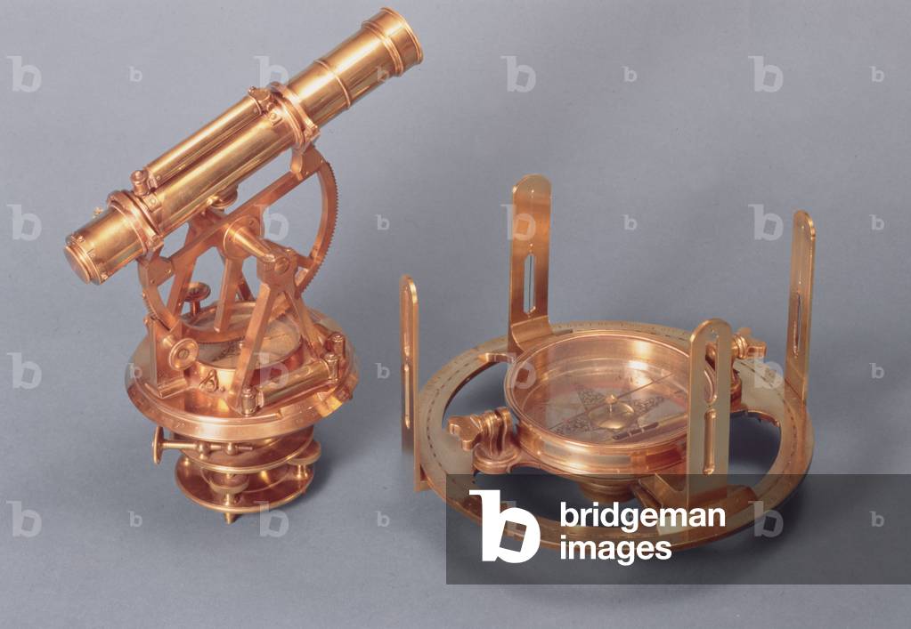 Surveying instruments, English, early 19th century Left: Altazimuth theodolite (for determining altitude and azimuth), signed Berge, London Right: Circumferentor signed T. Heath fecit
