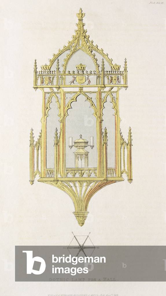 Gothic Lamp for a Hall (pl. 151) from Ackermann's 
