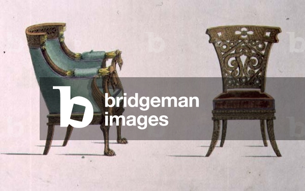 Bedroom chair and cottage chair (pl. 57) from Ackermann's Repository of Arts, Literature, Commerce, Manufactures, Fashion and Politics, published from 1809-28