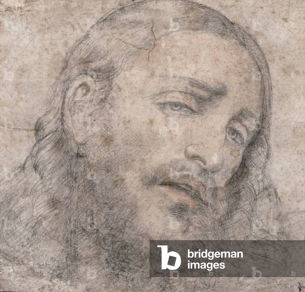 Head of Jesus Christ expressing grief (pierre noire & red wash on paper)
