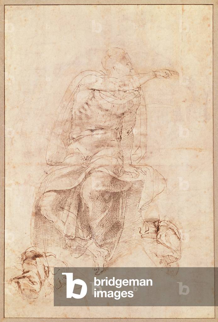 Studie eines Propheten, für die Sixtinische Decke (Stift und Sepia-Tinte auf Papier)