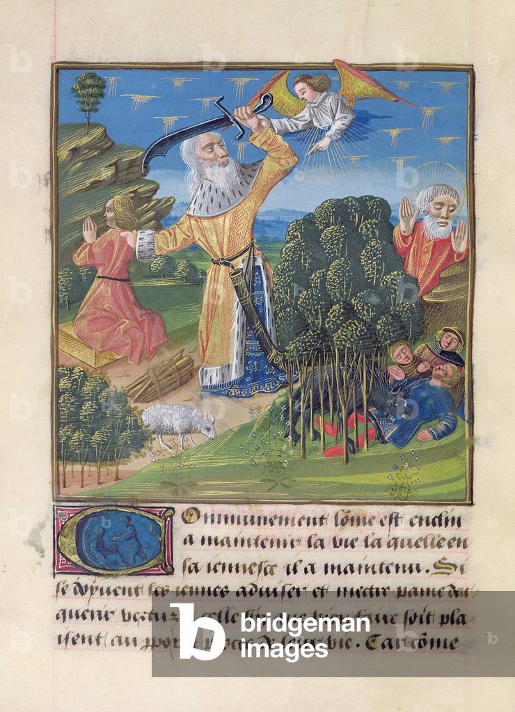 Ms 297/1338 fol.103v Sacrifice of Abraham, from 'Le Livre des Bonnes Moeurs' by Jacques le Grant (vellum) 