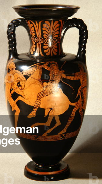 Attic red-figure amphora depicting Theseus fighting two Amazons, from Nola, c.470 BC (ceramic)