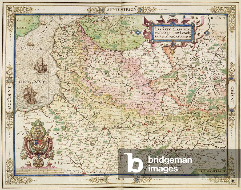 Map of Picardie, Boulonnois, Artois and Reconquered Territory, 1602-03 (colour engraving)
