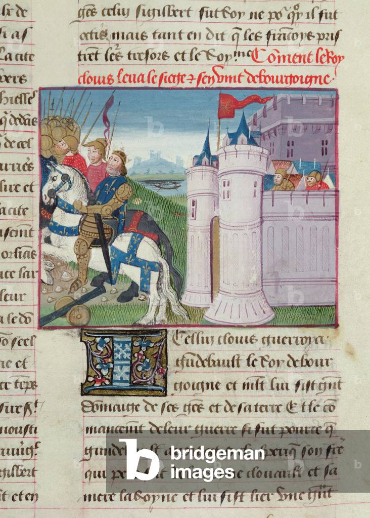 "Sig.ra 869/522 fol.17r Clovis sollevando l'assedio di Avignone", 15th Secolo di French School