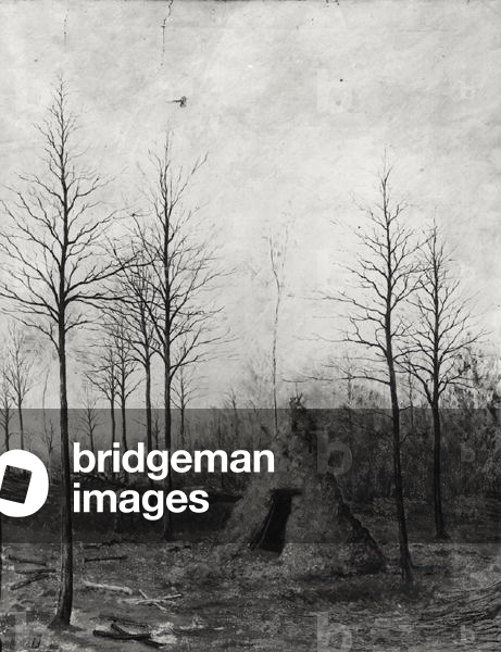 Woodcutter's hut in a clearing, 1882 (oil on canvas) (b/w photo)