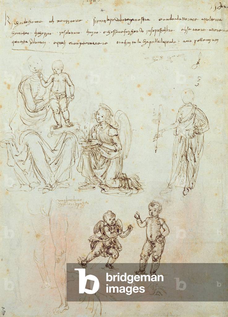 Étude pour la madonna et l'enfant avec anges (stylo et encre brune sur papier)