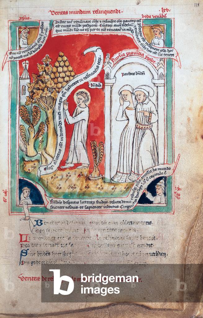 MS 738/1401 fol.118v St. Benedict Leaving his Parents, from the manuscript by Jean de Stavelot`, from the 'Collection of Writings on St. Benedict, (1432-37)' (vellum)