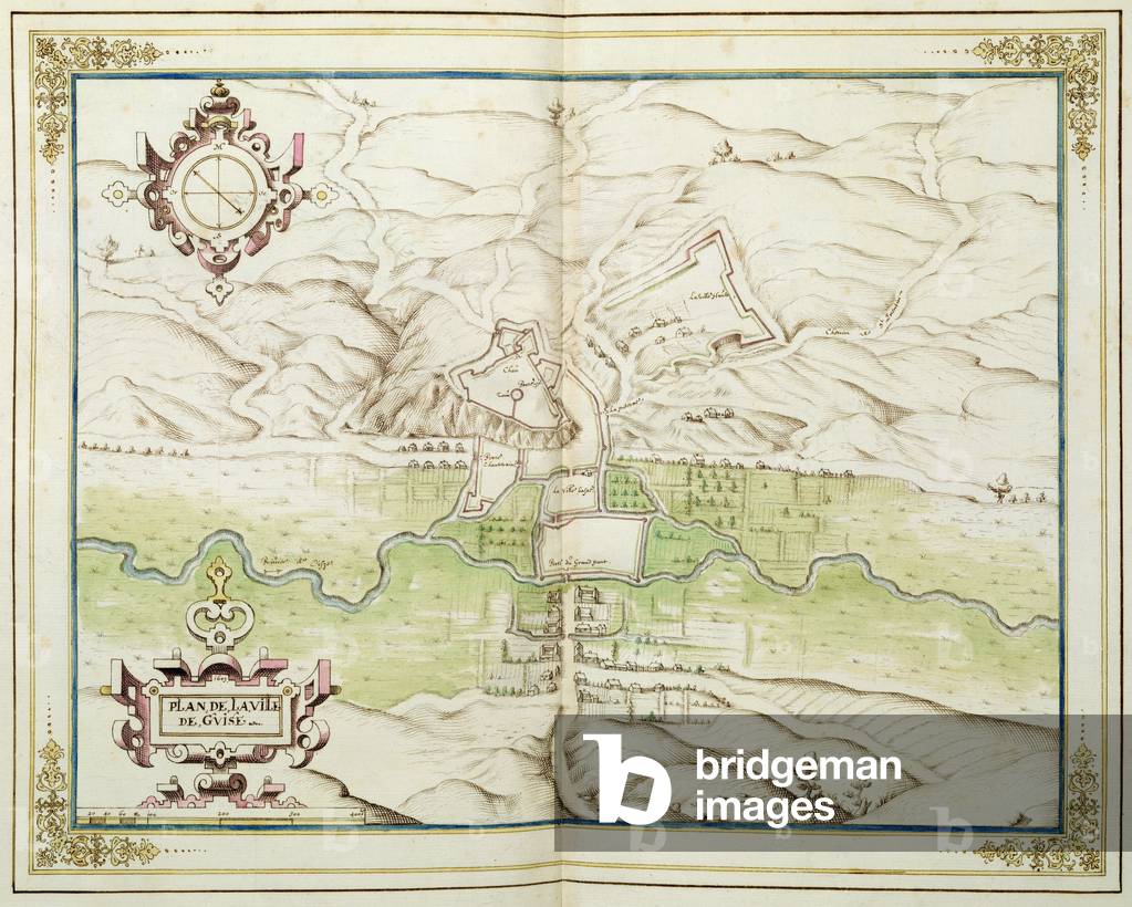 Map of Picardie, Boulonnois, Artois and Reconquered Territory, plan of the town of Guise, 1602-03 (colour engraving)