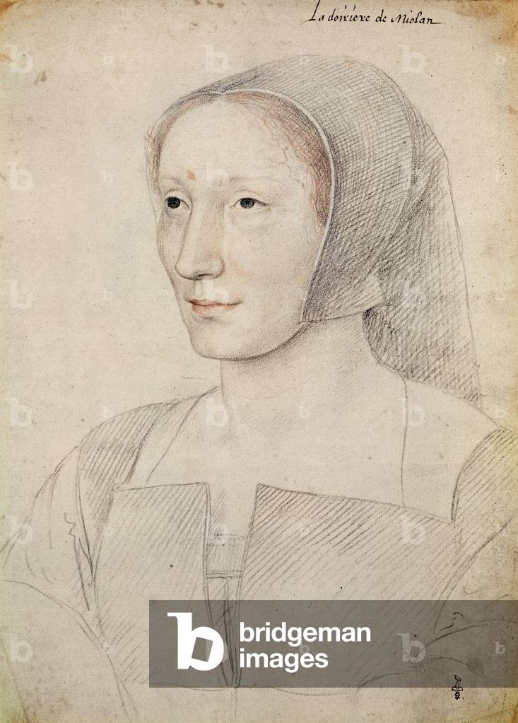 Bild von Zeichnung "Madeleine de Crussol (1490-1531)", 16. Jahrhundert von Clouet, b/w