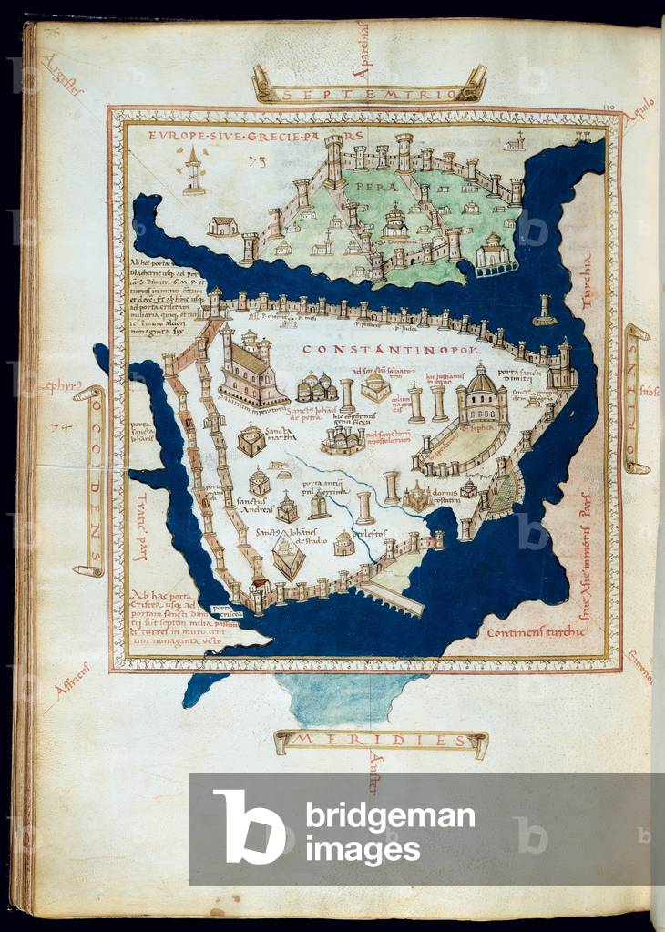 Plan of Constantinople, from a Portulan Atlas of America, Africa and Europe, after a map by Henricus Martellus (vellum)