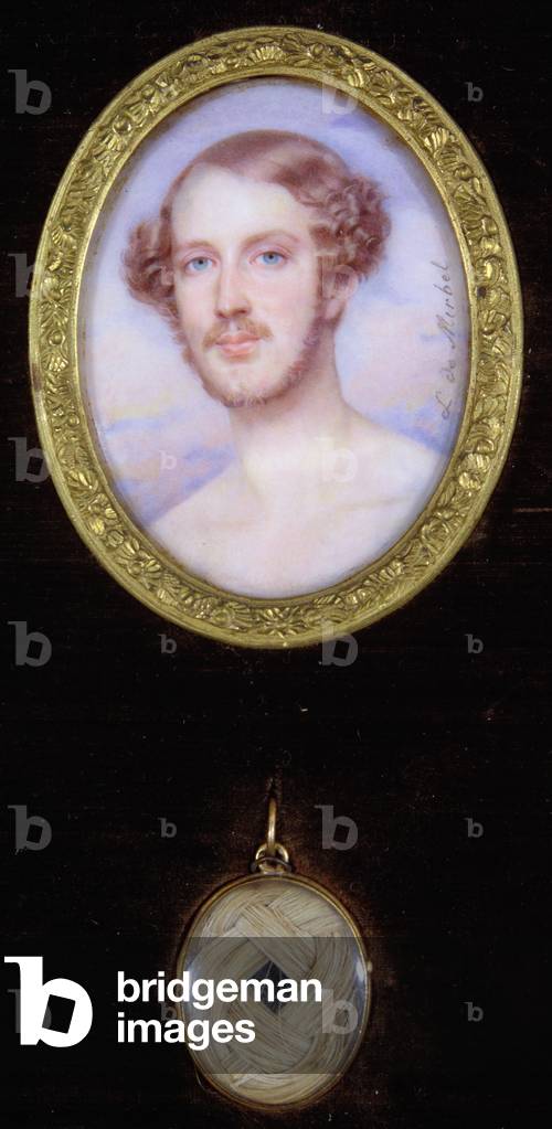 Portrait of Ferdinand, Duke of Orleans (1810-1842) and a locket containing a lock of his hair (watercolour on ivory)