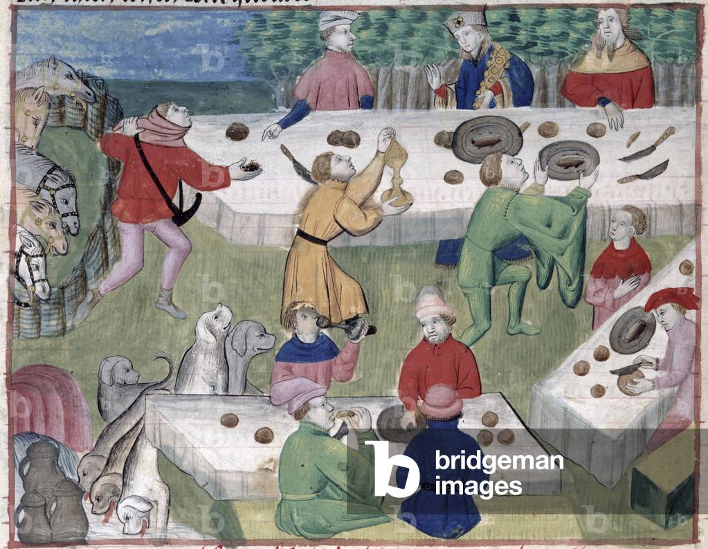 Frau 367/480 fol.44v The Hunter's Lunch, aus dem 'Livre de la Chasse' von Gaston Phebus de Foix (1331-91) (vel