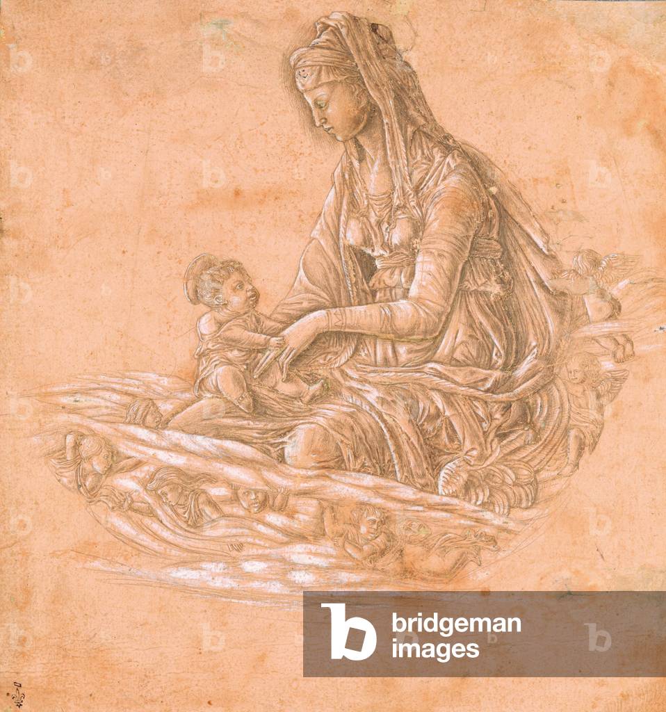 Jungfrau und Kind auf einer Wolke umgeben von Engeln, um 1460 (Silberpunkt auf Papier)