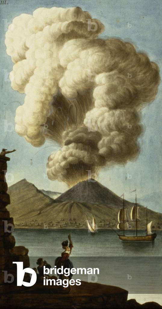 Vesuvius erupting, plate III from Sir William Hamilton's 'Campi Phlegraeiae' (supplement), 1779 (w/c)