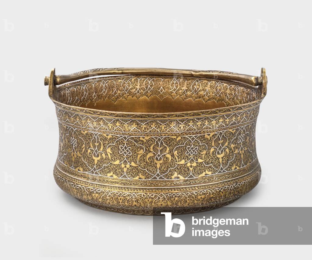 Bucket, 1475-1550 (engraved brass & silver inlay)