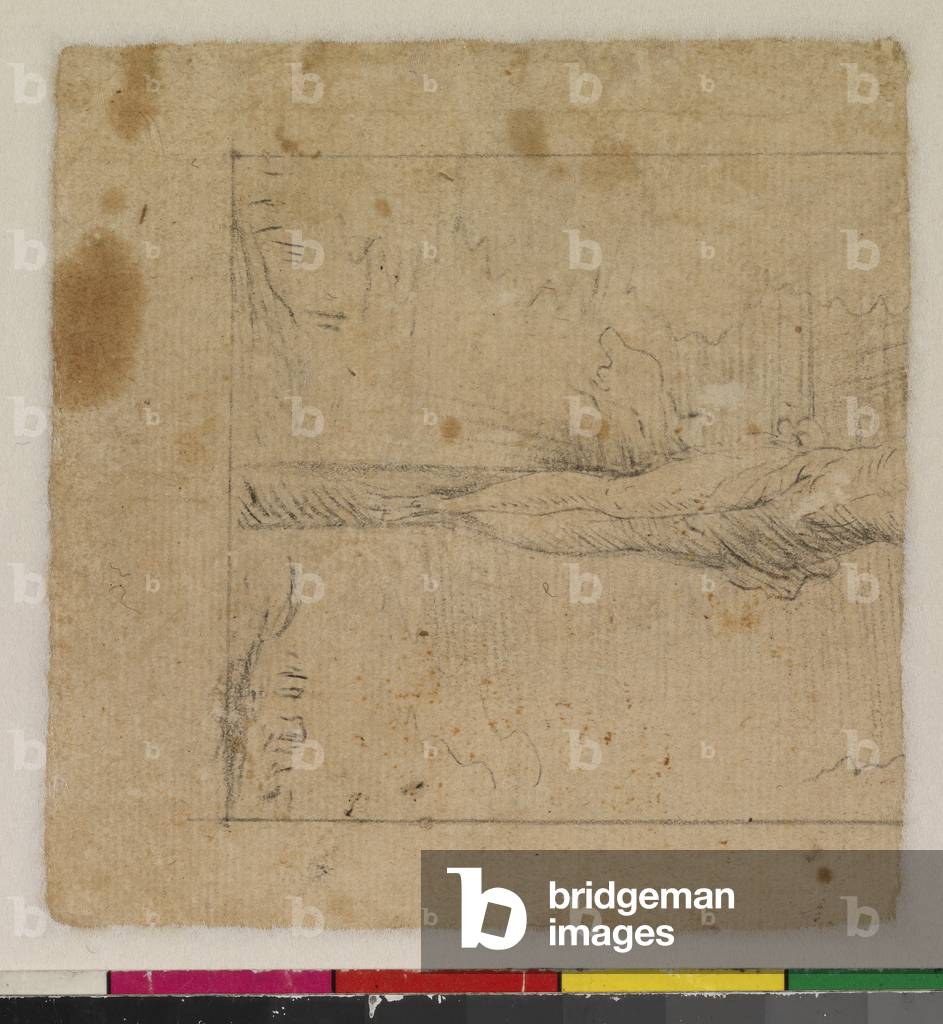Christ crucified, fragment (verso), 17th century (black chalk on laid paper)