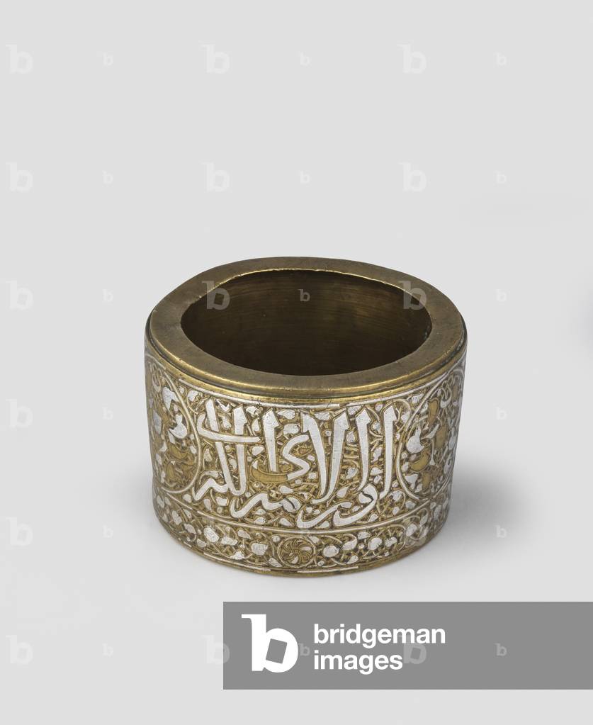 Box or inkwell, missing cover, 1300-c.1330 (metalworked brass and silver inlay) [see 5948508]