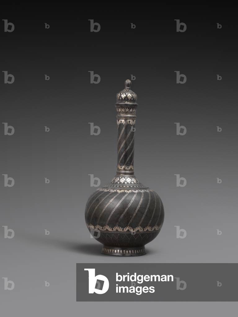 Flask and cover, 18th century (metalwork with silver inlay)