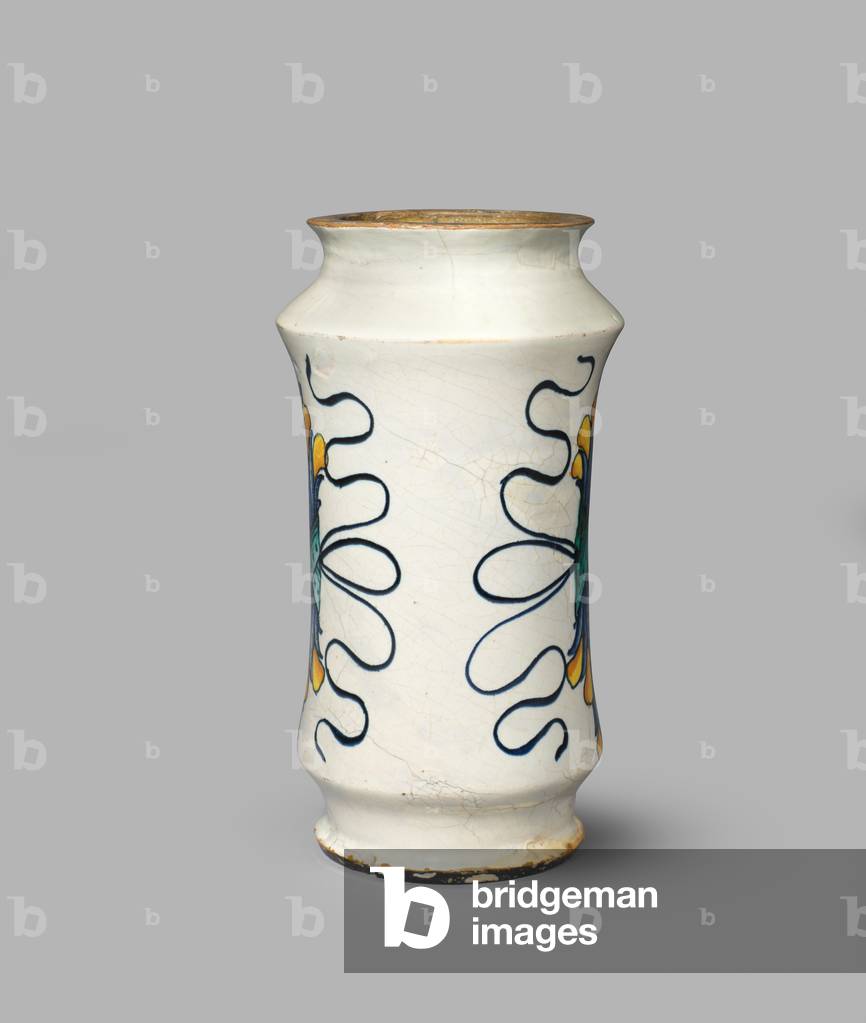 Drug jar or albarello with profile head of a woman and scroll , c.1500-c.1510 (tin-glazed earthenware (maiolica))