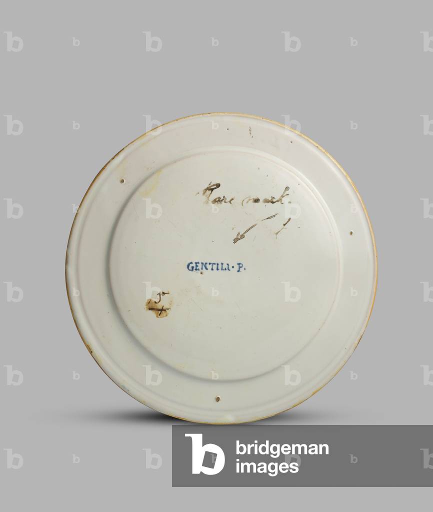 Plate with ladies and gentlemen playing cards, bordered by putti with flowers, c.1750 (tin-glazed earthenware (maiolica))
