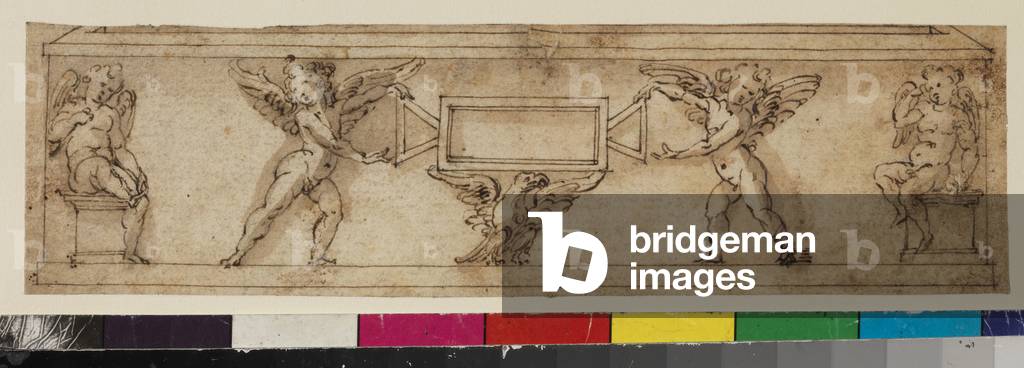 Design for a sarcophagus with cherubs flanking an empty cartouche, 1650-99 (graphite, pen & brown ink and brown wash on laid paper)