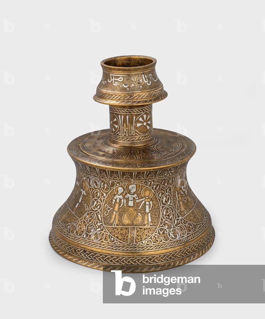 Candlestick, 1275-99 (cast, engraved bronze inlaid with silver)