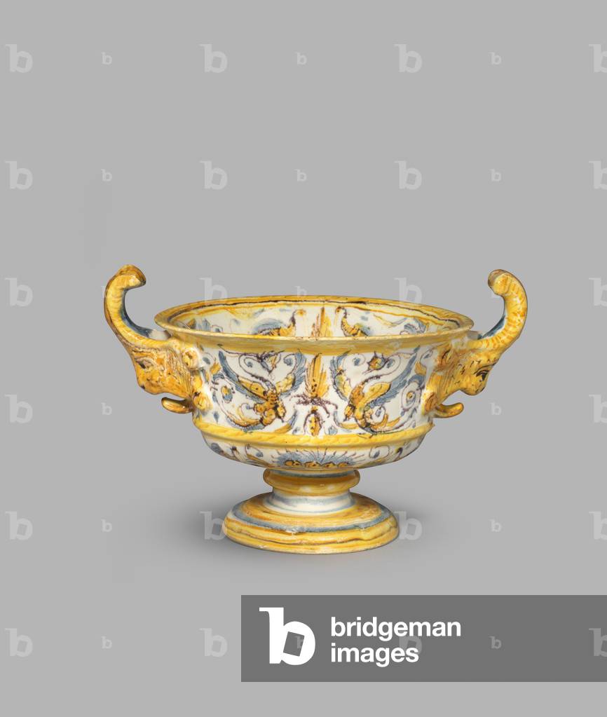 Small two-handled vase decorated with grotesques, c.1550 (tin-glazed earthenware)