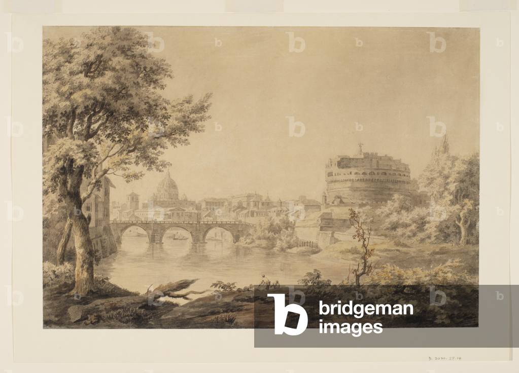 View of Rome with Saint Peter’s and Castel Sant’Angelo, c.1758 (graphite, pen, ink and watercolour on paper)