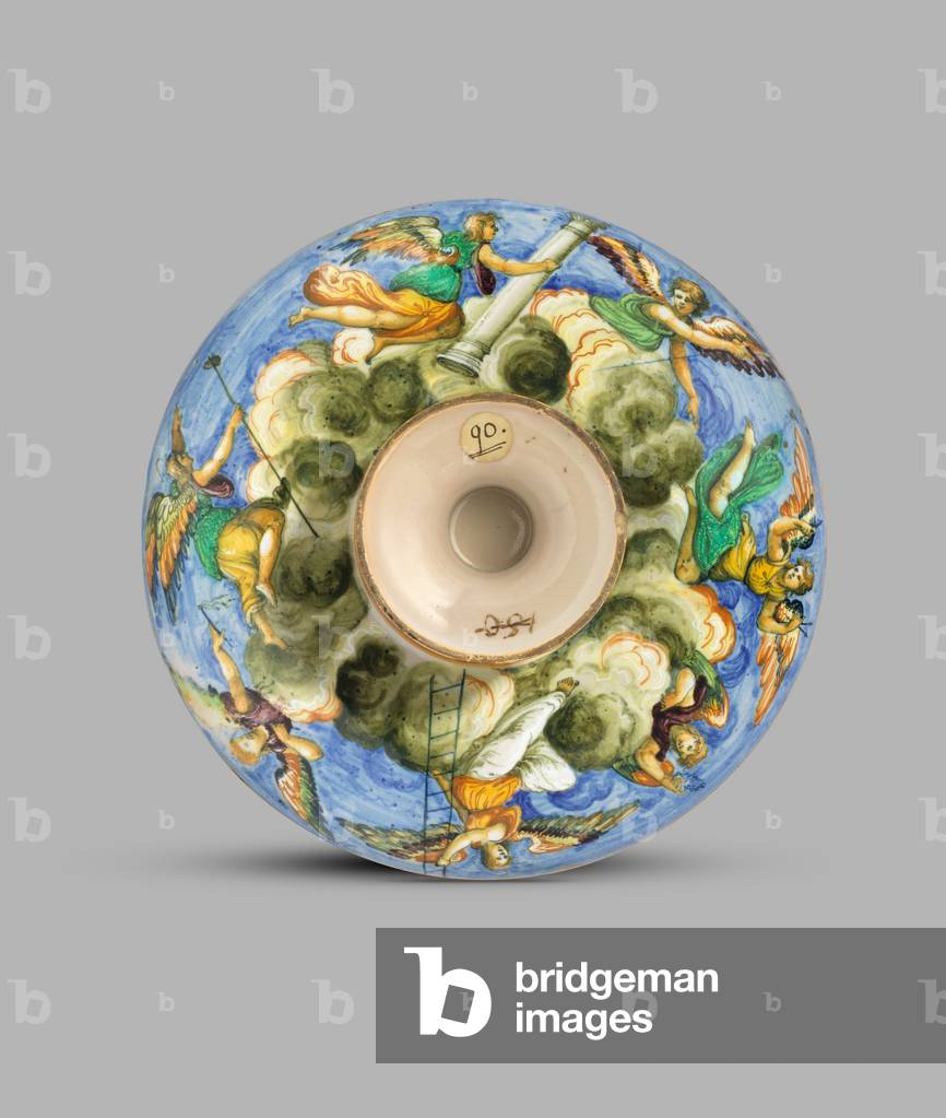 Footed dish or tazza depicting the Crucifixion (obverse), c.1550 (tin-glazed earthenware (maiolica))