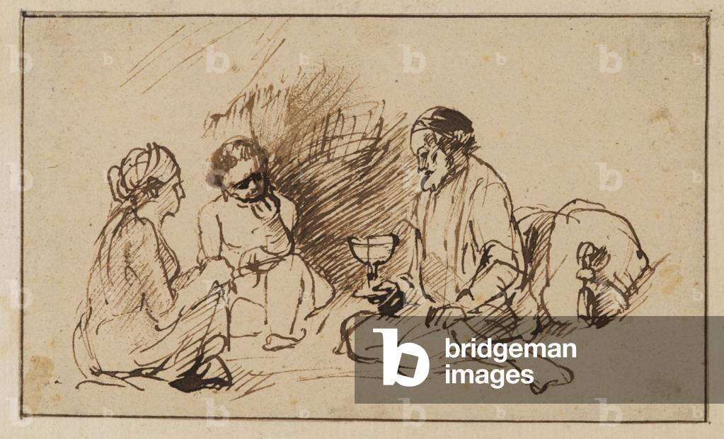 Lot and his daughters (pen and ink on paper)