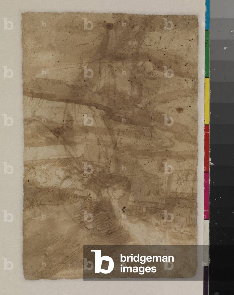 Fragment of a landscape (verso), 17th centuy (pen & brown ink, and brown wash on laid paper) [see 5948351]