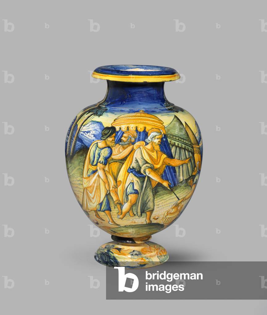 Large vase depicting two scenes from the Old Testament (?), c.1600-c.1630 (tin-glazed earthenware (maiolica))