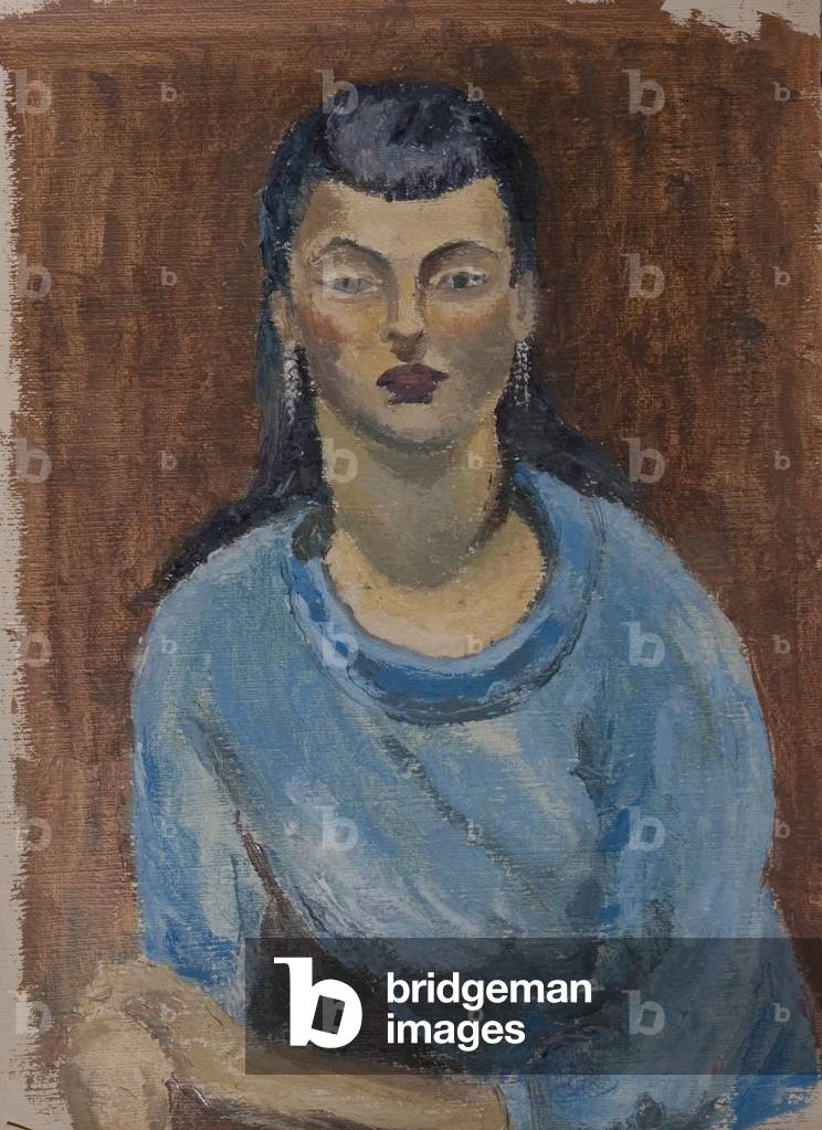 Portrait of an Unknown Asian woman in a Blue Dress, 1950s (oil on paper)