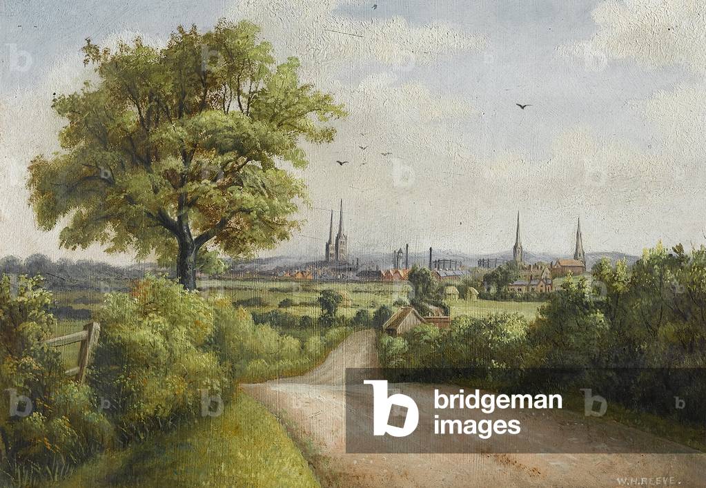 Coventry Spires from Barkers Butts Lane, early 20th century (oil on board)
