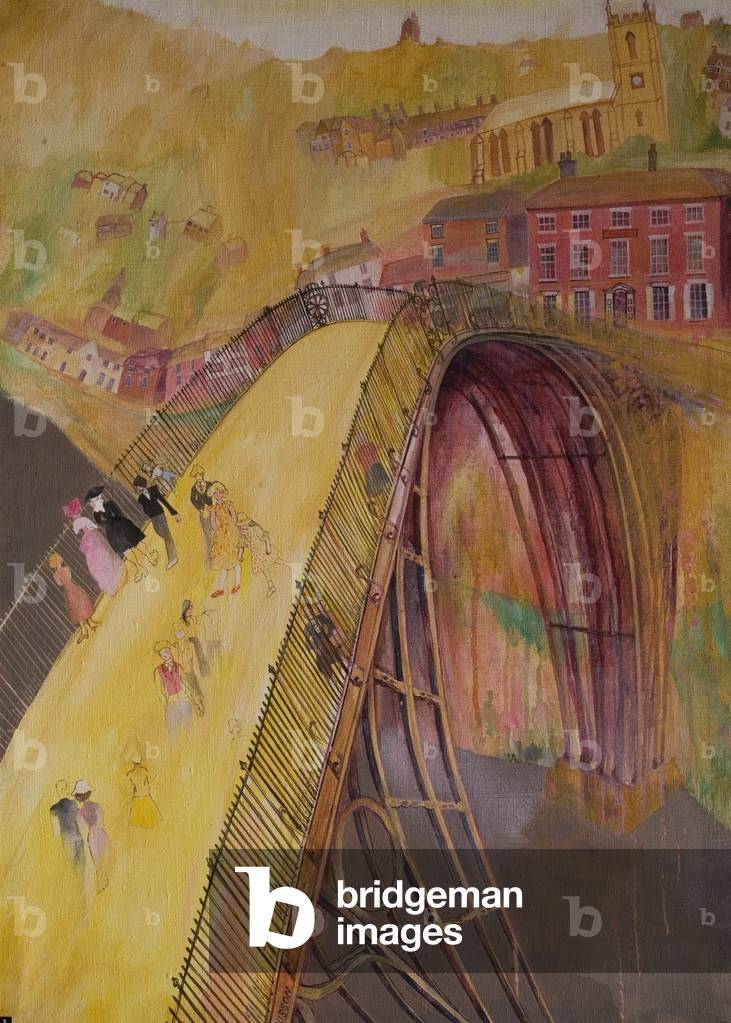 Ironbridge, Shropshire: Visitors Past & Present, 1960s-1980s (oil on canvas)