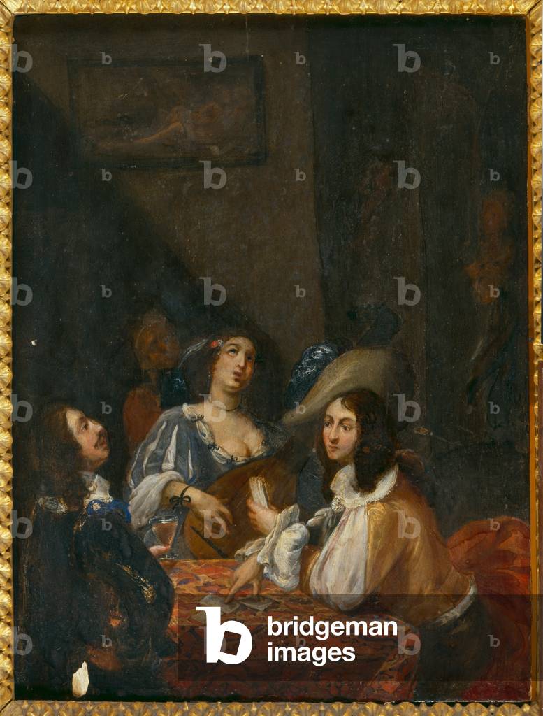 Cardplayers and a singing woman (oil on canvas)