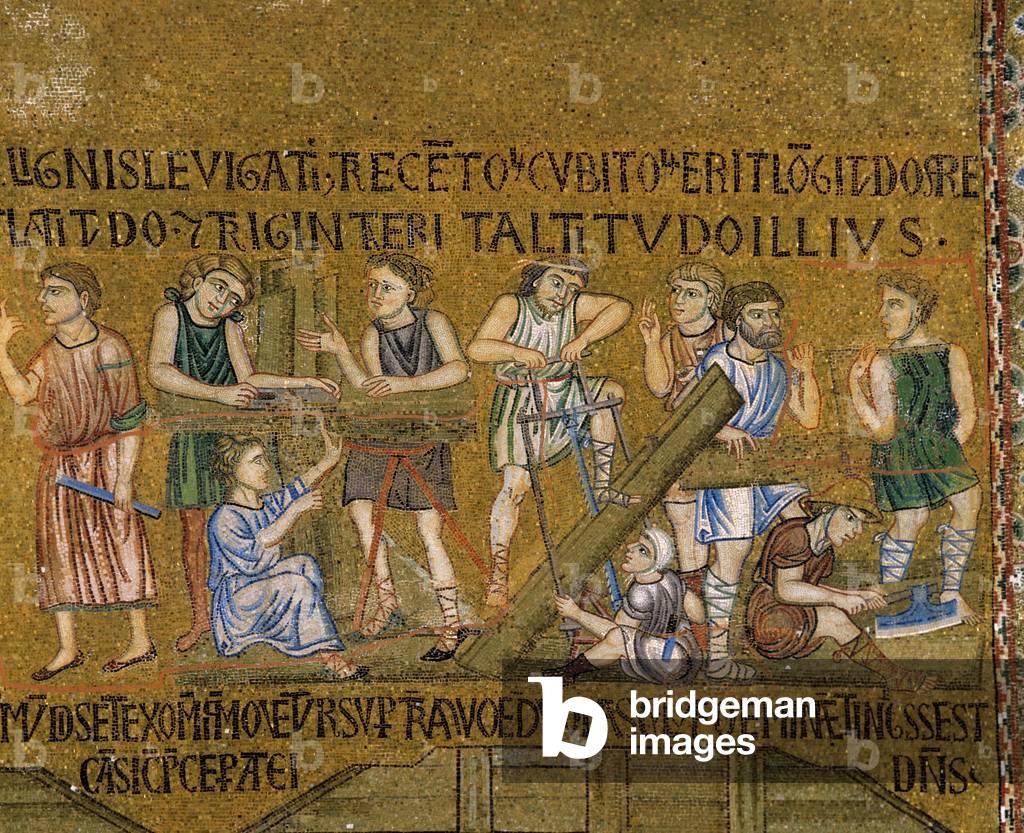 The Building of Ark, Story of Noah, detail (mosaic)