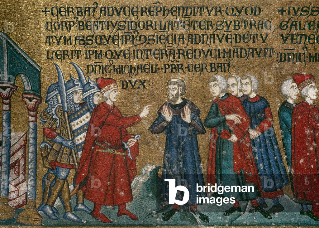 Doge Michiel scolds the priest Cerbano (mosaic)