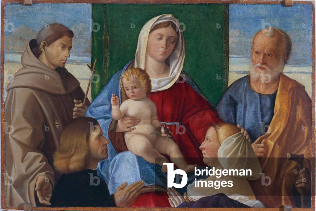 Madonna and Child, with three saints and two patrons